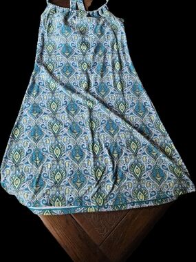 Prana Blue and Green Paisley-Style Midi Dress